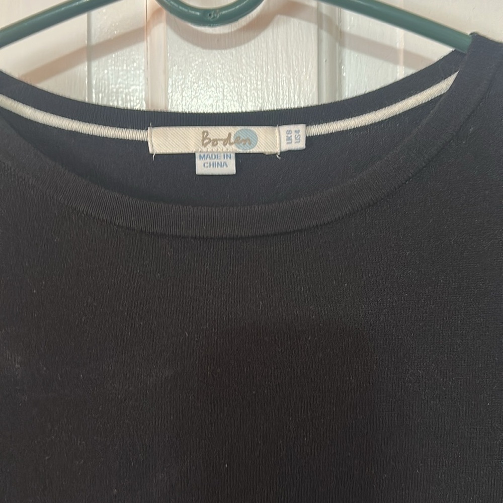 Boden | Black knit dress with white trim on bottom and sleeves. US size 4 - Picture 2 of 3